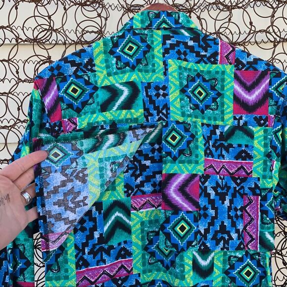 Vintage 80s 90s neon abstract geometric western cowgirl shirt MEDIUM - Picture 7 of 7